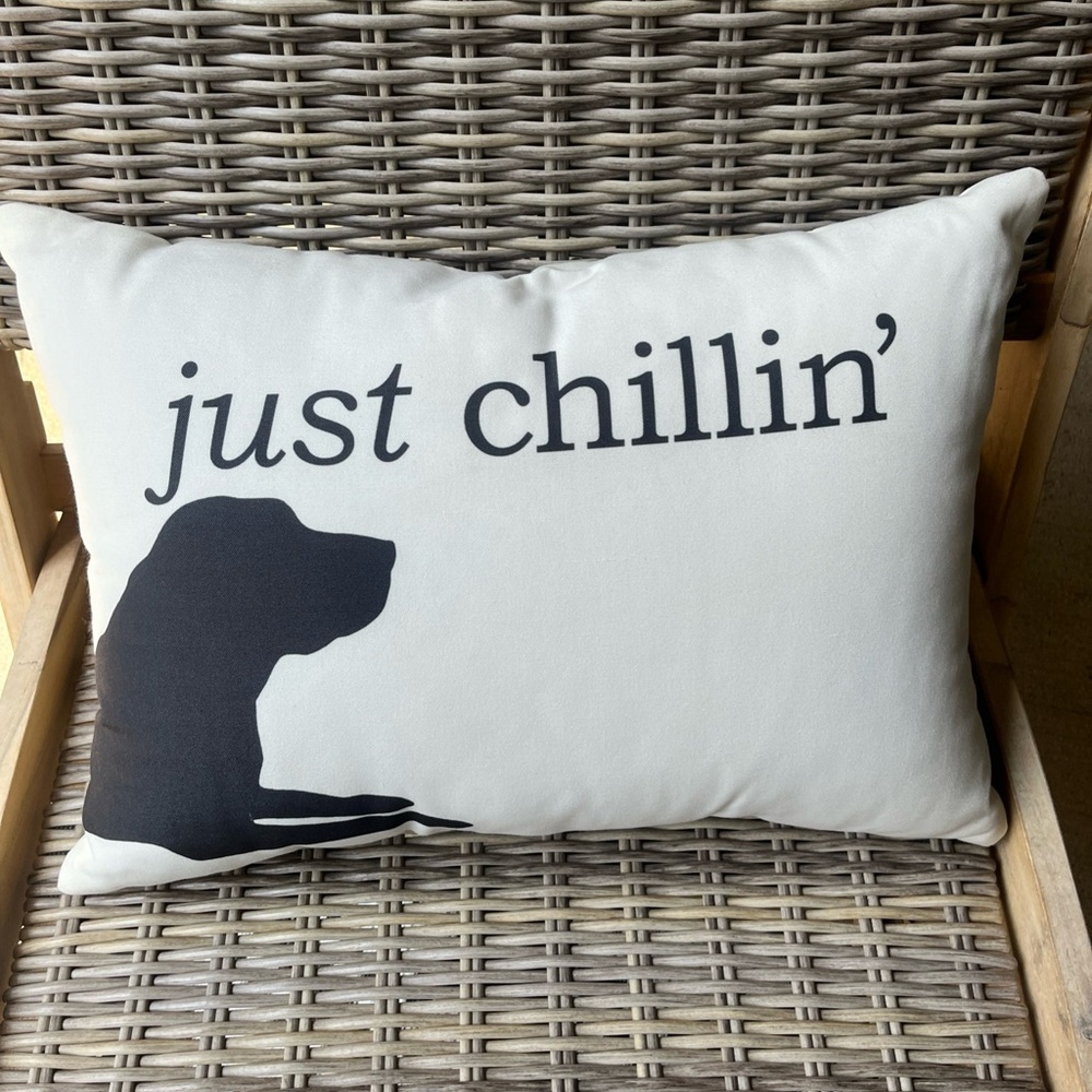 Pottery Barn Just Chillin' with Dog Print  Pillow - Black and White